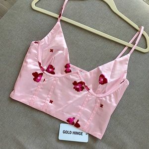 Floral Plunge Satin Tank Top